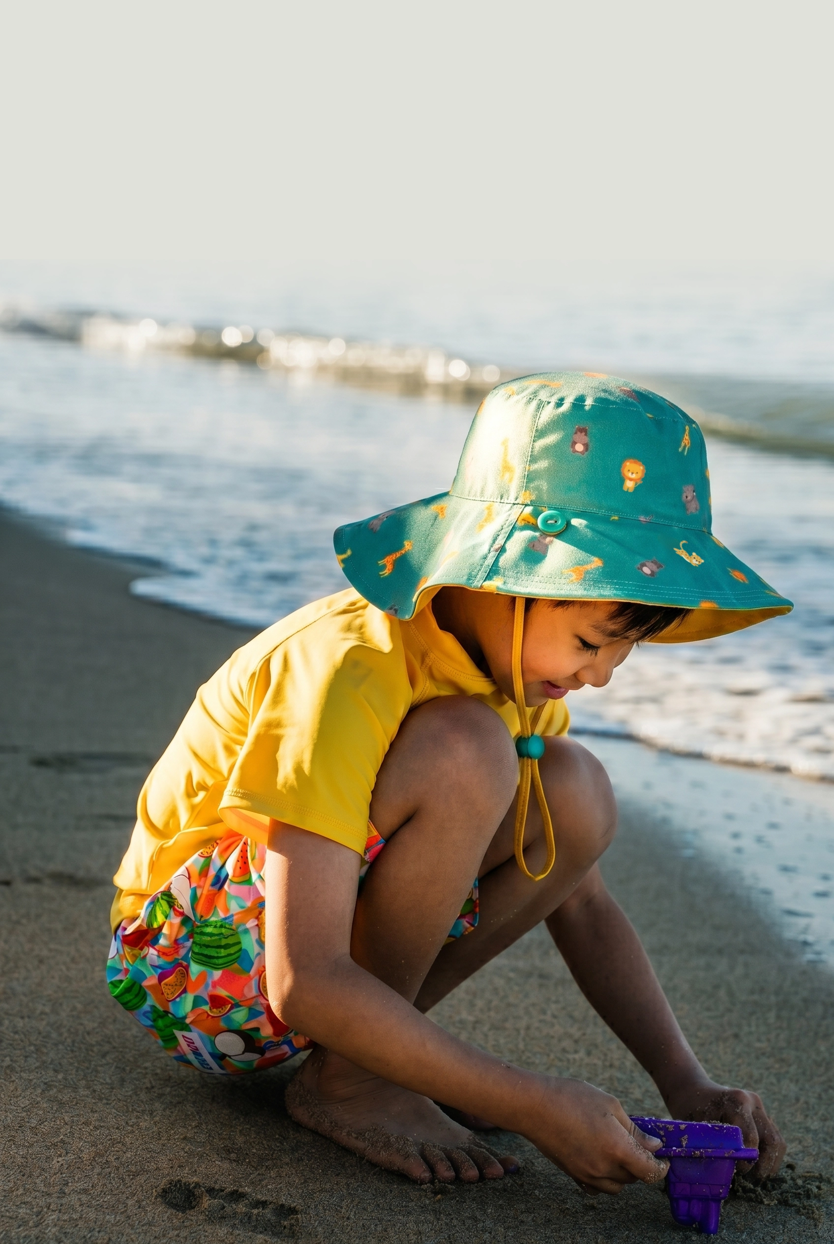 Phuket UV Korumalı Çift Yönlü Çocuk Şapkası Yeşil Sarı